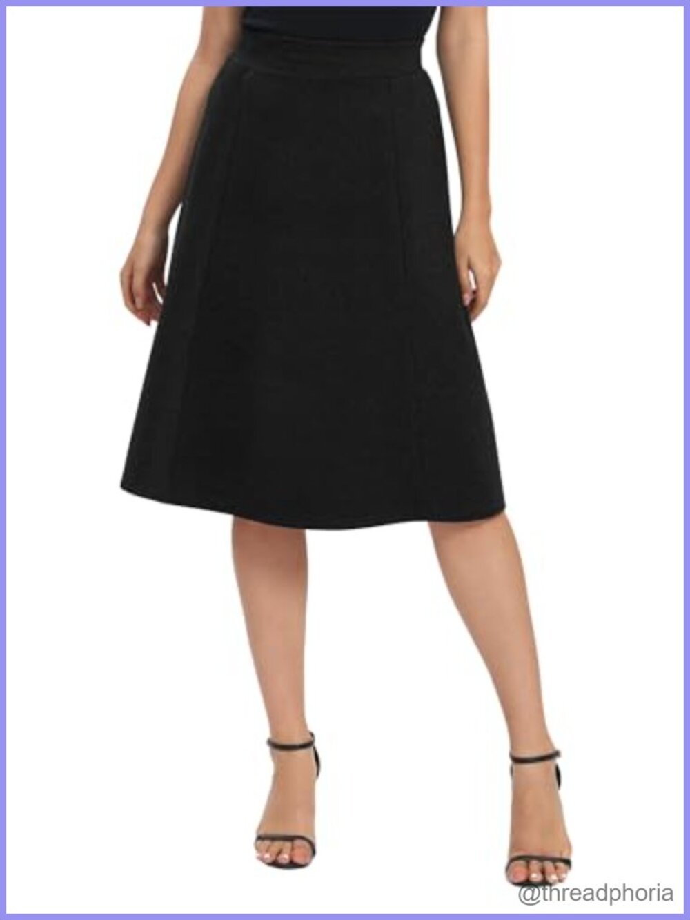 A-Line High Waist Flare Midi Knee Length Stretchy Skirt